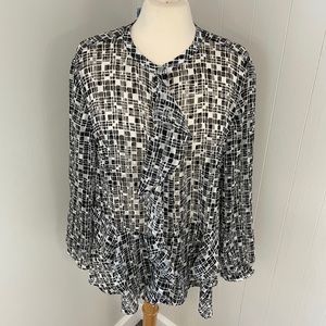 Chico’s Black & White W/Gold Accent Ruffle Top